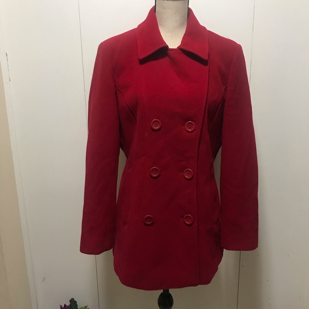 New AK Anne Klein Red Wool Jacket/ Coat Size M